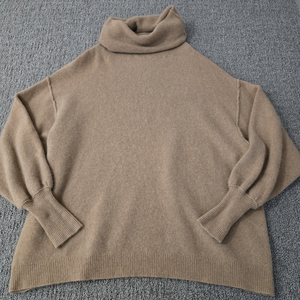 Free People Womens XS Camel Oversized Turtleneck Sweater Tunic Exposed Seam